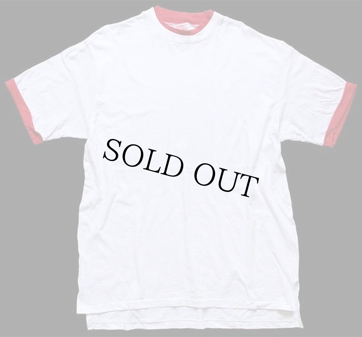 画像2: 90s USA製 NUTMEG 無地 レイヤードネック&スリーブ コットンTシャツ 白×濃赤 XL (2)