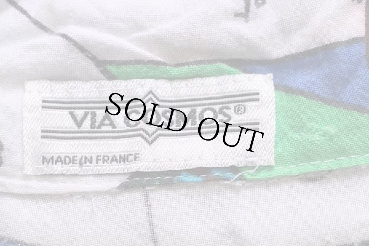 画像4: 80s フランス製 VIA COSMOS ピエロ イラスト 総柄 染み込みプリント 半袖 レーヨン オープンカラーシャツ (4)