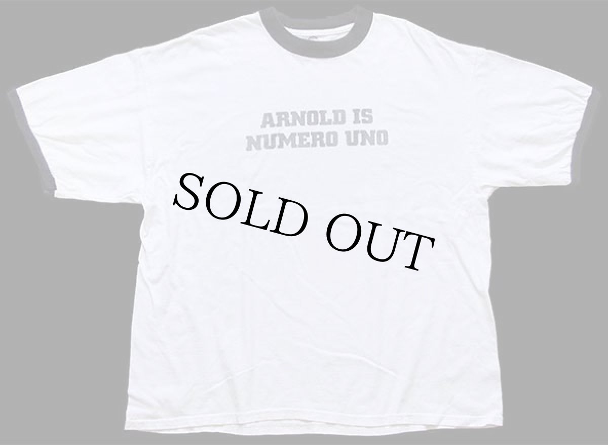 画像2: 00s ARNOLD IS NUMERO UNO 染み込みプリント リンガーTシャツ 白×黒 XL (2)