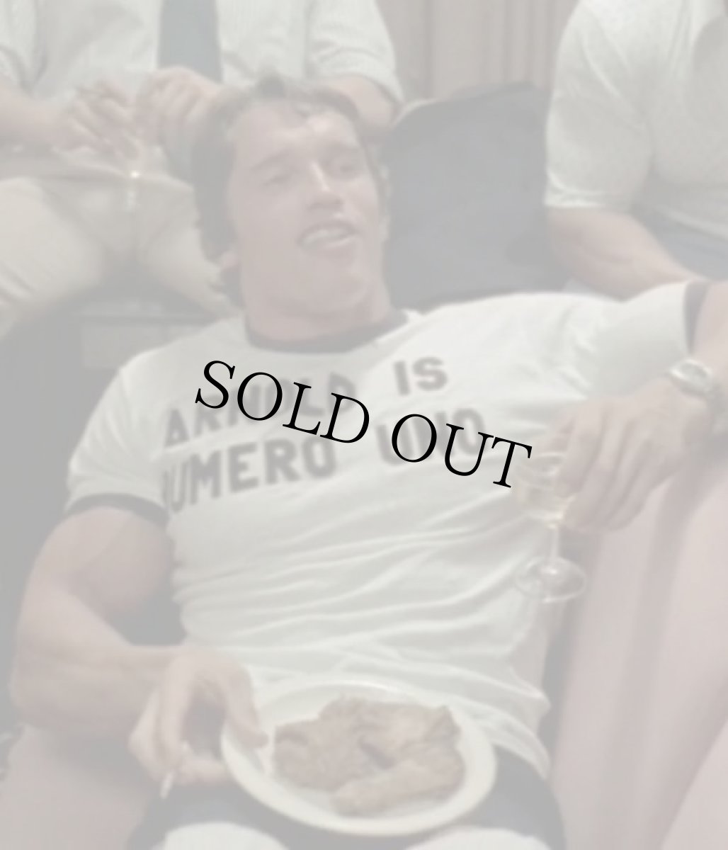 画像7: 00s ARNOLD IS NUMERO UNO 染み込みプリント リンガーTシャツ 白×黒 XL (7)