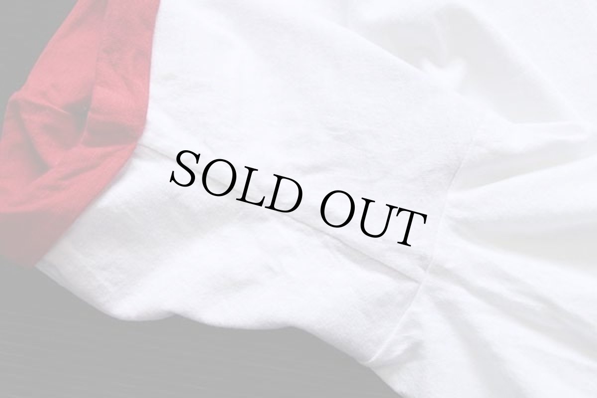 画像5: 90s USA製 NUTMEG 無地 レイヤードネック&スリーブ コットンTシャツ 白×濃赤 XL (5)