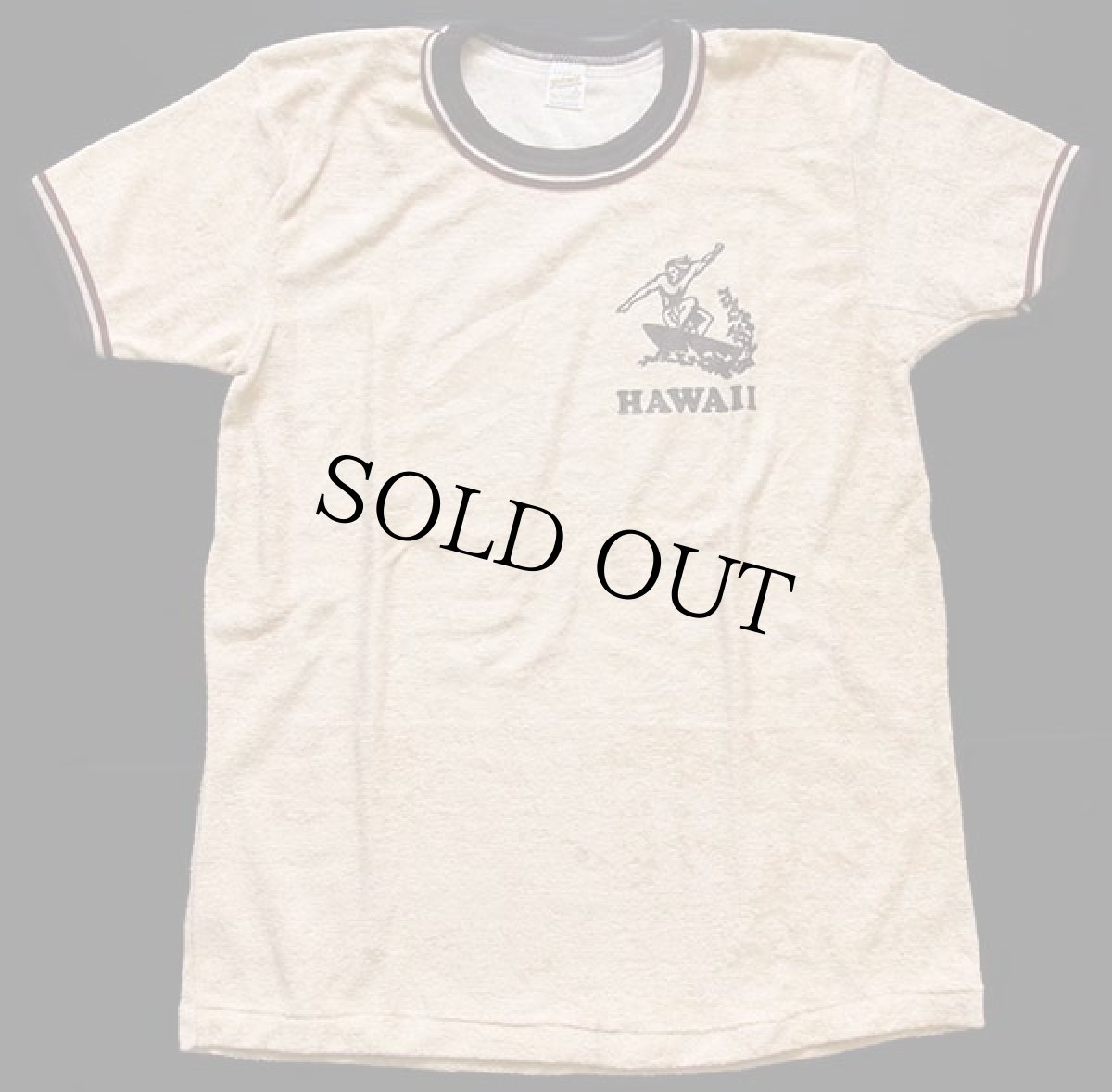 画像3: デッドストック★80s USA製 HAWAII サーフ パイル Tシャツ 薄茶 L (3)