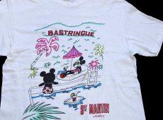 画像1: 80s USA製 Hanes ミッキー&ミニー マウス BASTRINGUE 蛍光 染み込みプリント コットンTシャツ 白 L (1)