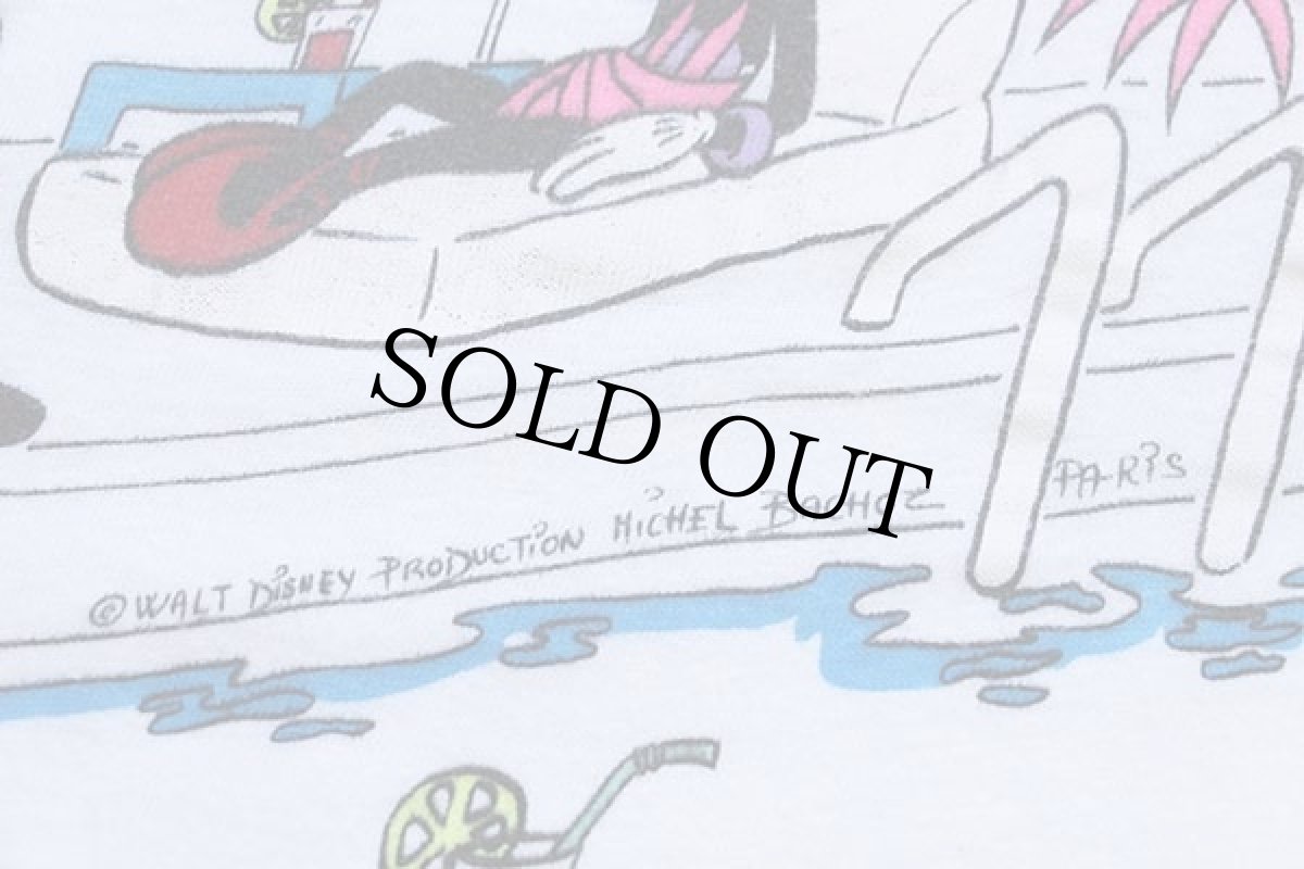 画像5: 80s USA製 Hanes ミッキー&ミニー マウス BASTRINGUE 蛍光 染み込みプリント コットンTシャツ 白 L (5)