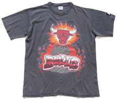 画像2: 90s USA製 STARTERスターター NBA CHICAGO BULLS シカゴ ブルズ グラフィティ コットンTシャツ 黒 フェード M (2)