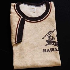 画像1: デッドストック★80s USA製 HAWAII ハワイ サーフ パイル Tシャツ 薄茶 L (1)