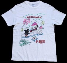 画像2: 80s USA製 Hanes ミッキー&ミニー マウス BASTRINGUE 蛍光 染み込みプリント コットンTシャツ 白 L (2)