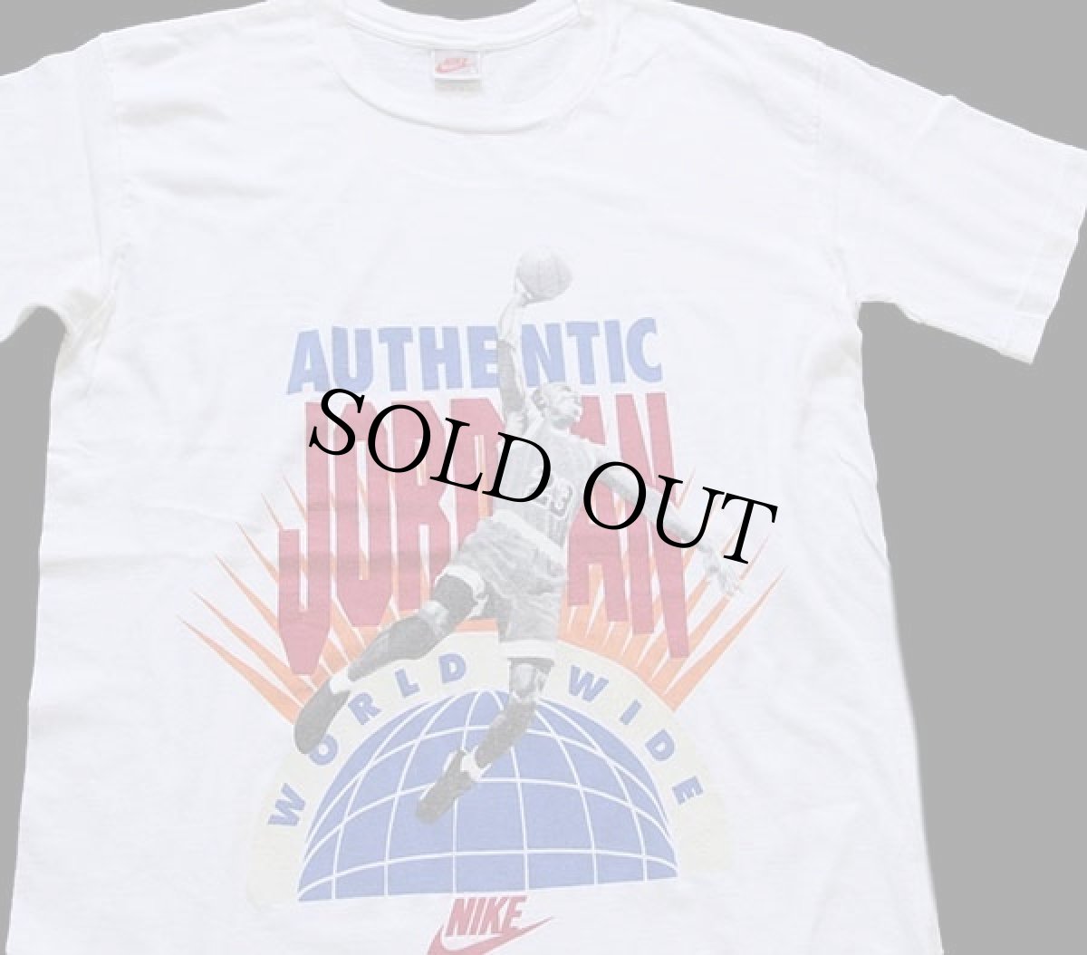 画像1: 90s USA製 NIKEナイキ JORDAN ジョーダン AUTHENTIC WORLD WIDE コットンTシャツ 白 M (1)