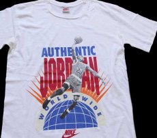 画像1: 90s USA製 NIKEナイキ JORDAN ジョーダン AUTHENTIC WORLD WIDE コットンTシャツ 白 M (1)