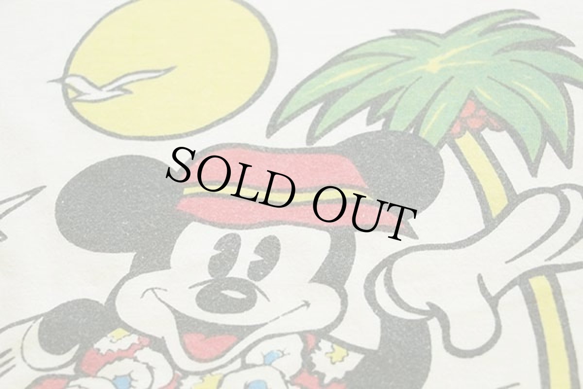 画像6: 80s イタリア製 ミッキー マウス 染み込みプリント ツートン 切り替え コットンTシャツ クリーム×水色 (6)