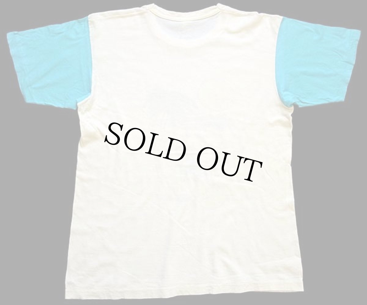 画像3: 80s イタリア製 ミッキー マウス 染み込みプリント ツートン 切り替え コットンTシャツ クリーム×水色 (3)