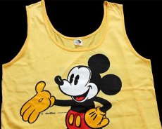 画像1: 80s イタリア製 Disneyディズニー ミッキー マウス 両面 染み込みプリント コットン タンクトップ 黄 (1)