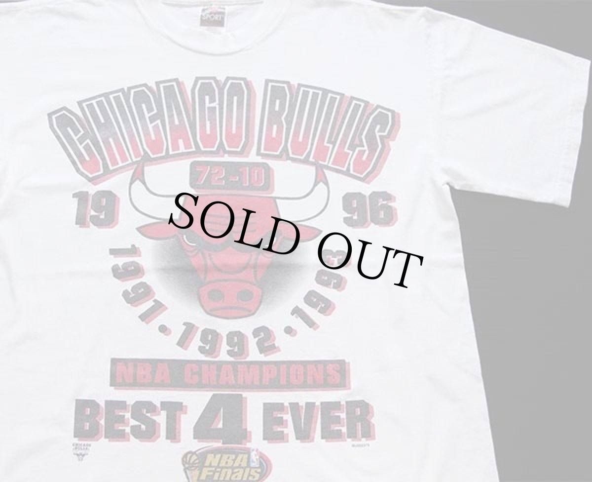 画像1: 90s NBA CHAMPIONS CHICAGO BULLS シカゴ ブルズ コットンTシャツ 白 L (1)