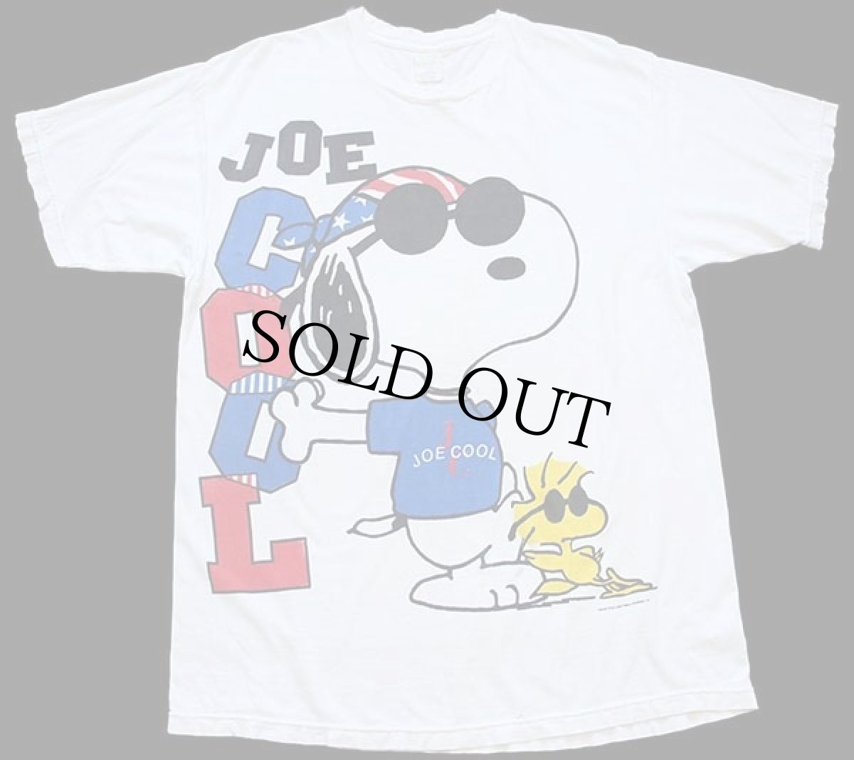 画像2: 90s スヌーピー ウッドストック JOE COOL 染み込みプリント コットンTシャツ ボロ 白 XL (2)