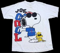 画像2: 90s スヌーピー ウッドストック JOE COOL 染み込みプリント コットンTシャツ ボロ 白 XL (2)