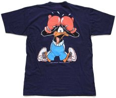 画像3: 90s WARNER BROS LOONEY TUNES タズマニアンデビル ダフィーダック ボクシング 両面プリント コットンTシャツ 紺 (3)