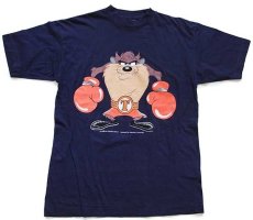 画像2: 90s WARNER BROS LOONEY TUNES タズマニアンデビル ダフィーダック ボクシング 両面プリント コットンTシャツ 紺 (2)