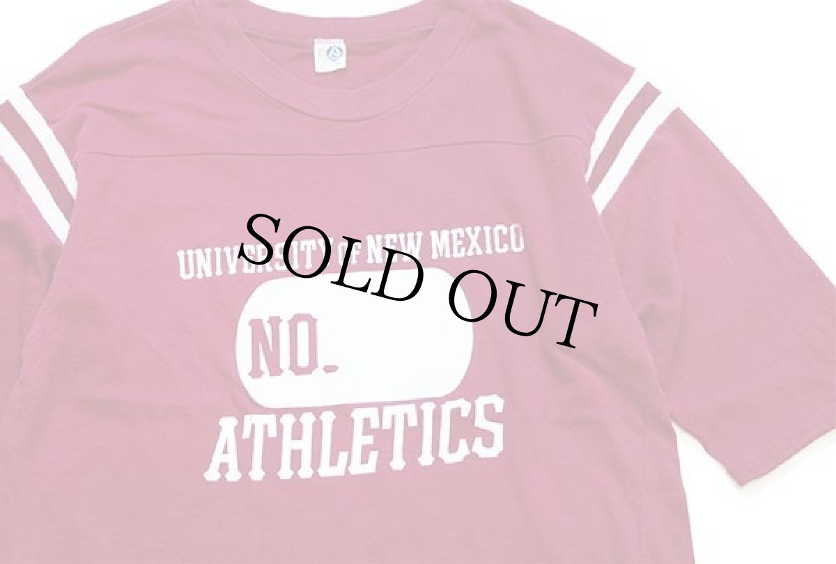 画像3: 70s USA製 ARTEX UNIVERSITY OF NEW MEXICO ひび割れプリント コットン フットボールTシャツ カスタム ワインレッド (3)