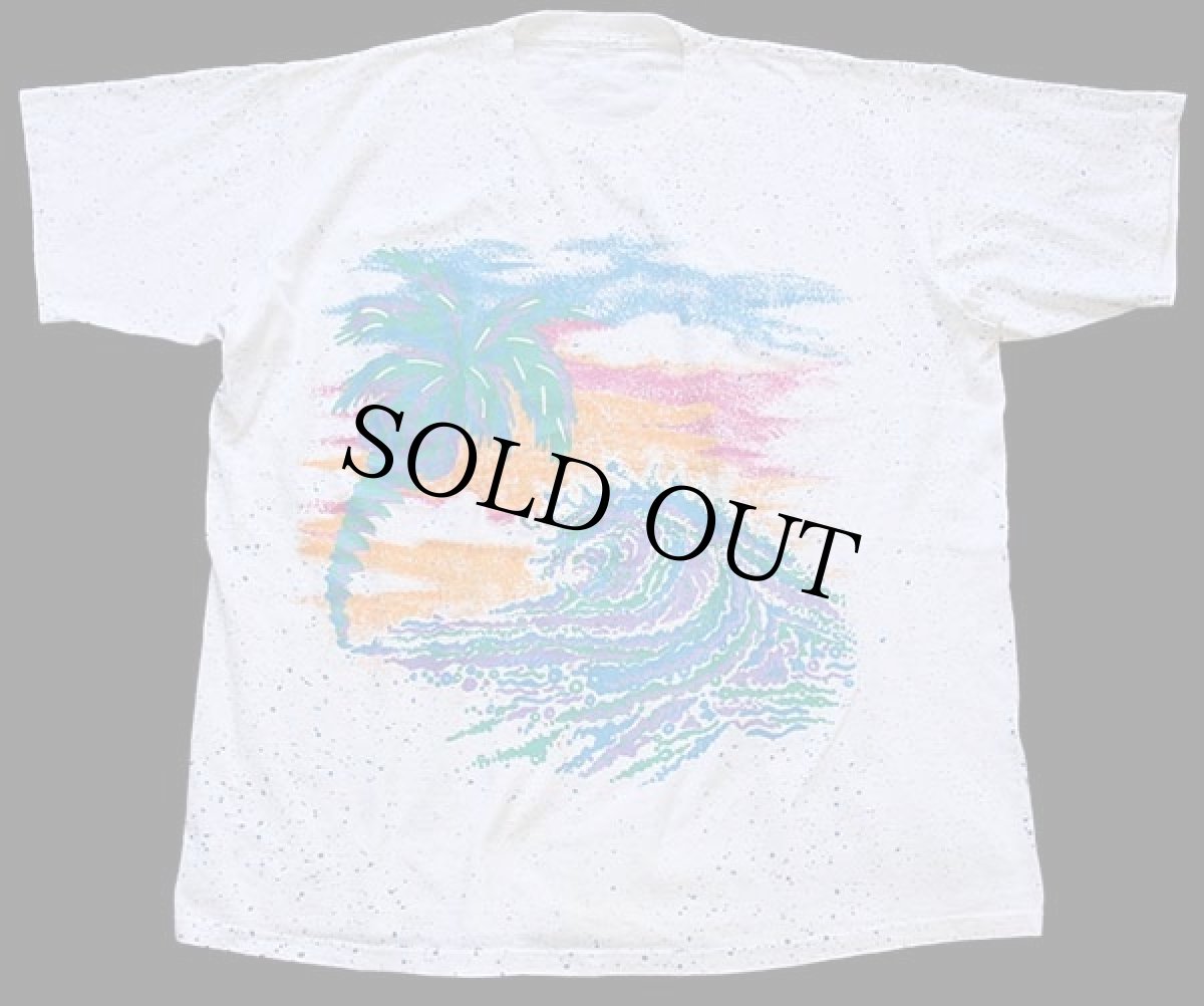 画像2: 90s ヤシの木 スパッタリング アート オールオーバープリント コットンTシャツ 白 (2)