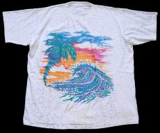 画像2: 90s ヤシの木 スパッタリング アート オールオーバープリント コットンTシャツ 白 (2)