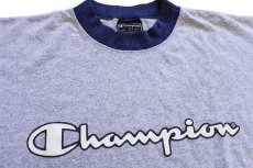 画像4: 90s イタリア製 Championチャンピオン スクリプト ビッグロゴ ツートン 切り替え Tシャツ 杢グレー×杢ネイビー M (4)