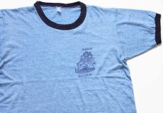 画像1: 70s NASSAU BAHAMAS 染み込みプリント リンガーTシャツ 杢ブルー×紺 (1)