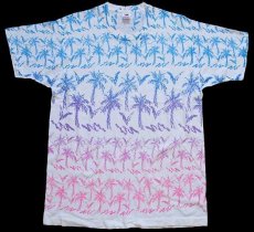 画像2: 90s USA製 NASSAU,BAHAMAS ヤシの木 グラデーション アート オールオーバープリント コットンTシャツ 白 XL (2)