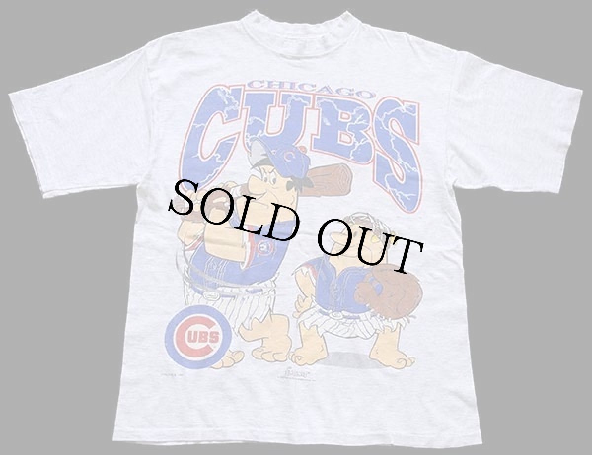 画像2: 90s MLB CHICAGO CUBS THE FLINTSTONES フリントストーン コットンTシャツ 杢ライトグレー (2)