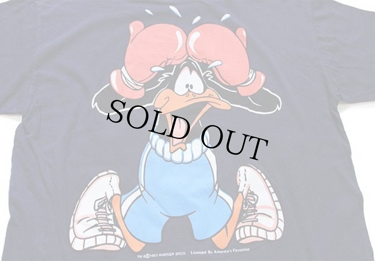 画像4: 90s WARNER BROS LOONEY TUNES タズマニアンデビル ダフィーダック ボクシング 両面プリント コットンTシャツ 紺 (4)