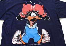 画像4: 90s WARNER BROS LOONEY TUNES タズマニアンデビル ダフィーダック ボクシング 両面プリント コットンTシャツ 紺 (4)