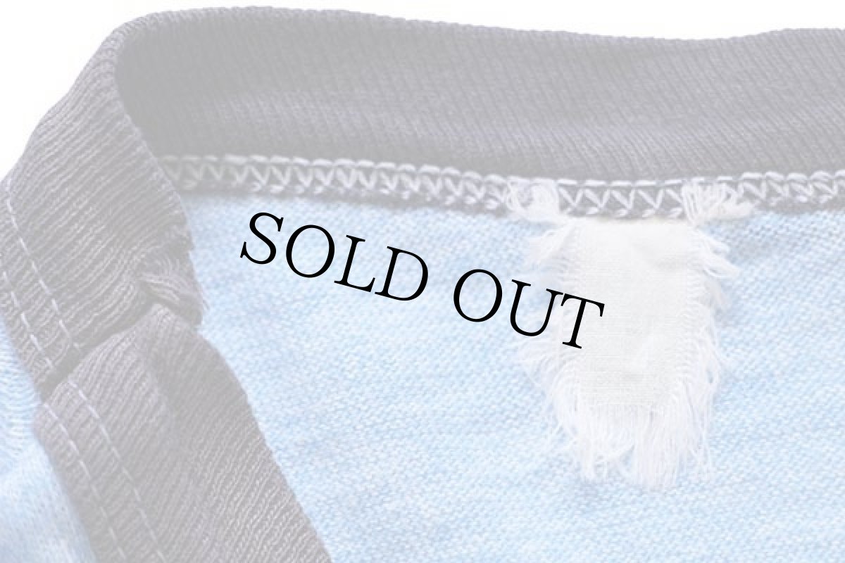 画像4: 70s NASSAU BAHAMAS 染み込みプリント リンガーTシャツ 杢ブルー×紺 (4)