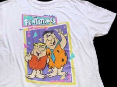 画像1: THE FLINTSTONES フリントストーン フレッド バーニー ラブル コットンTシャツ 白 XL (1)