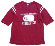 画像1: 70s USA製 ARTEX UNIVERSITY OF NEW MEXICO ひび割れプリント コットン フットボールTシャツ カスタム ワインレッド (1)