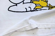 画像7: 90s スヌーピー ウッドストック JOE COOL 染み込みプリント コットンTシャツ ボロ 白 XL (7)