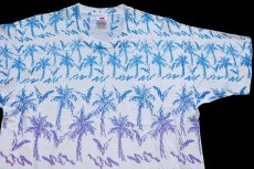 画像1: 90s USA製 NASSAU,BAHAMAS ヤシの木 グラデーション アート オールオーバープリント コットンTシャツ 白 XL (1)