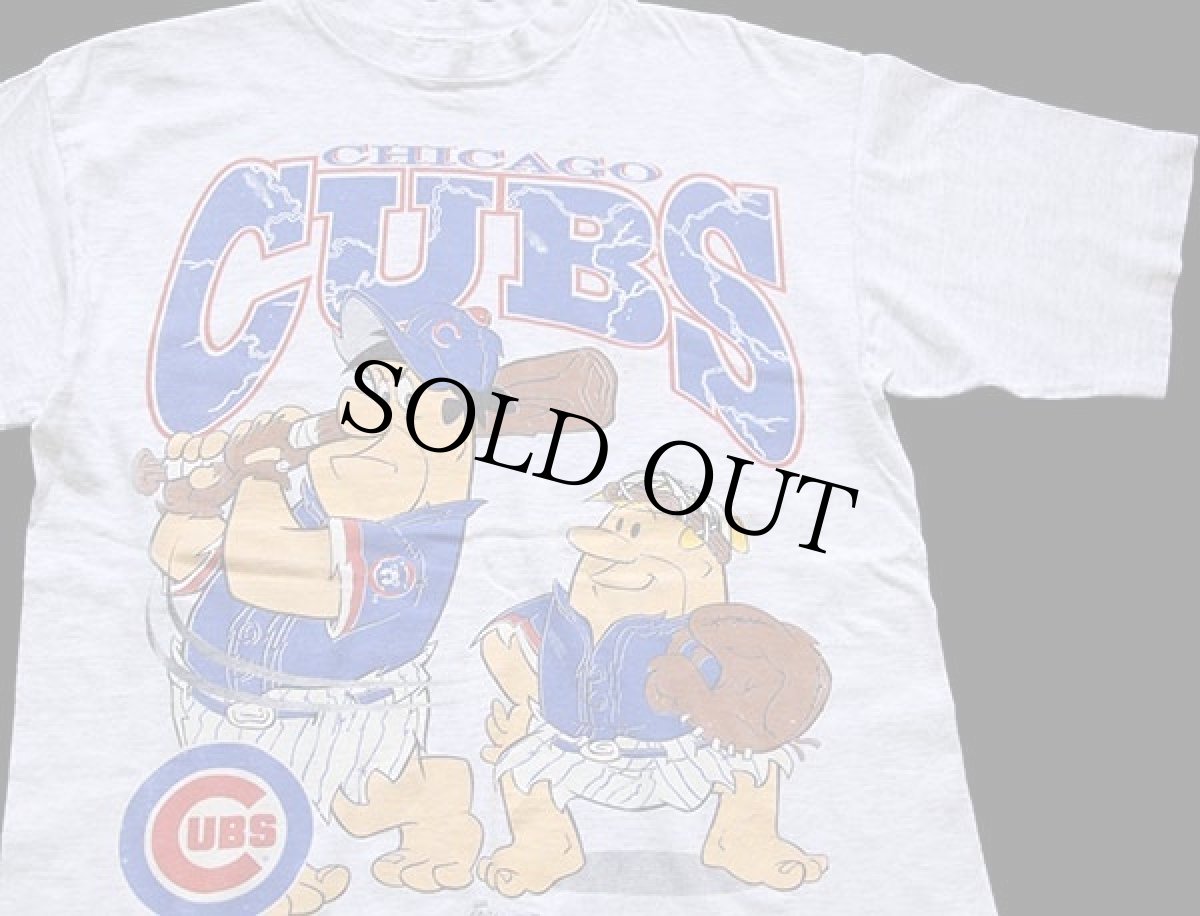 画像1: 90s MLB CHICAGO CUBS THE FLINTSTONES フリントストーン コットンTシャツ 杢ライトグレー (1)