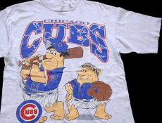 画像1: 90s MLB CHICAGO CUBS THE FLINTSTONES フリントストーン コットンTシャツ 杢ライトグレー (1)