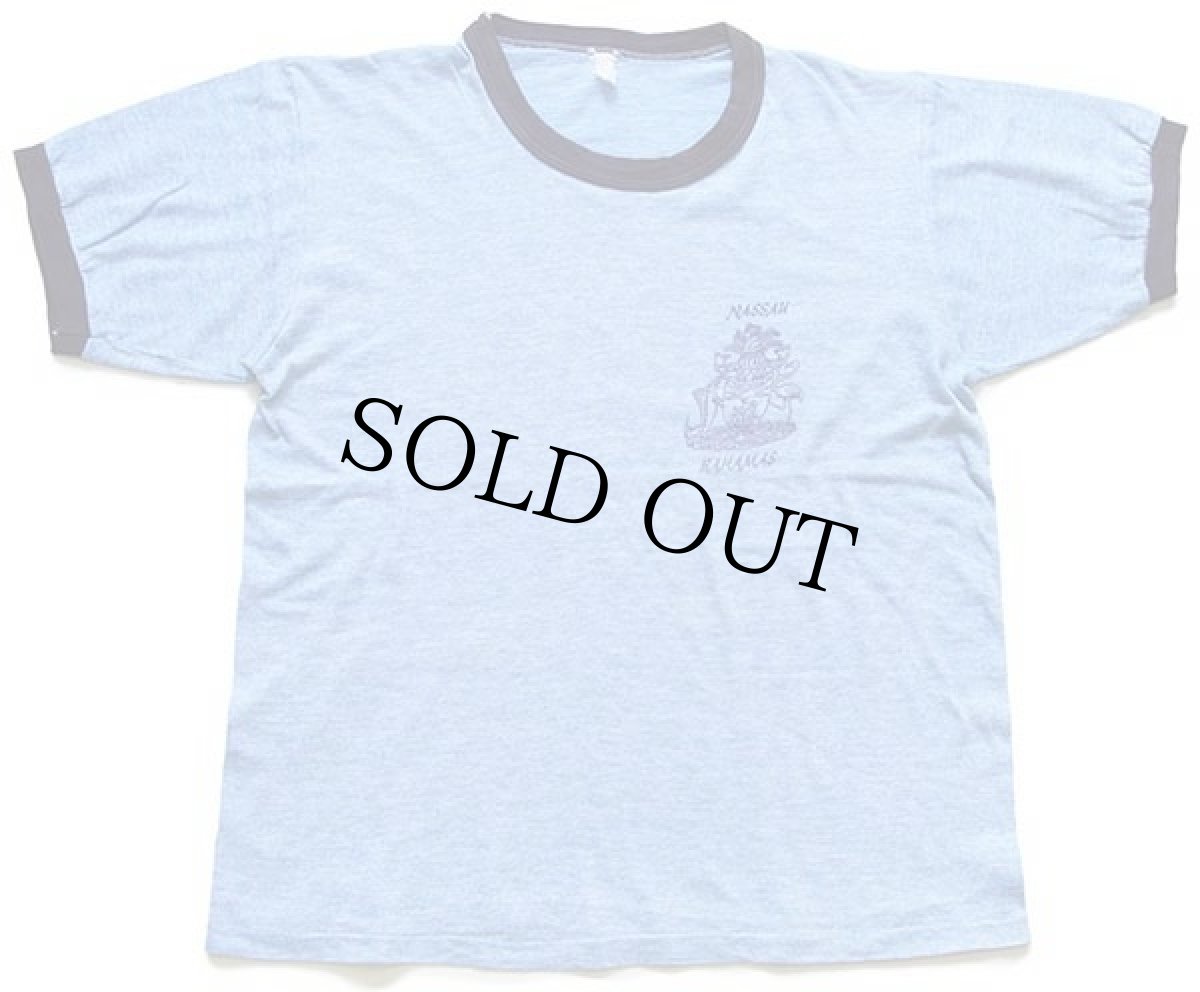 画像2: 70s NASSAU BAHAMAS 染み込みプリント リンガーTシャツ 杢ブルー×紺 (2)