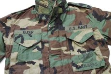 画像3: 90s 米軍 U.S.NAVY SEABEES パッチ付き ウッドランドカモ M-65 フィールドジャケット S-S★01 (3)