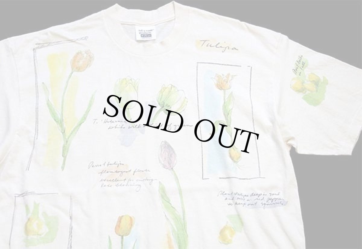 画像1: デッドストック★90s USA製 rel e vant products チューリップ アート コットンTシャツ 生成り XL★A (1)