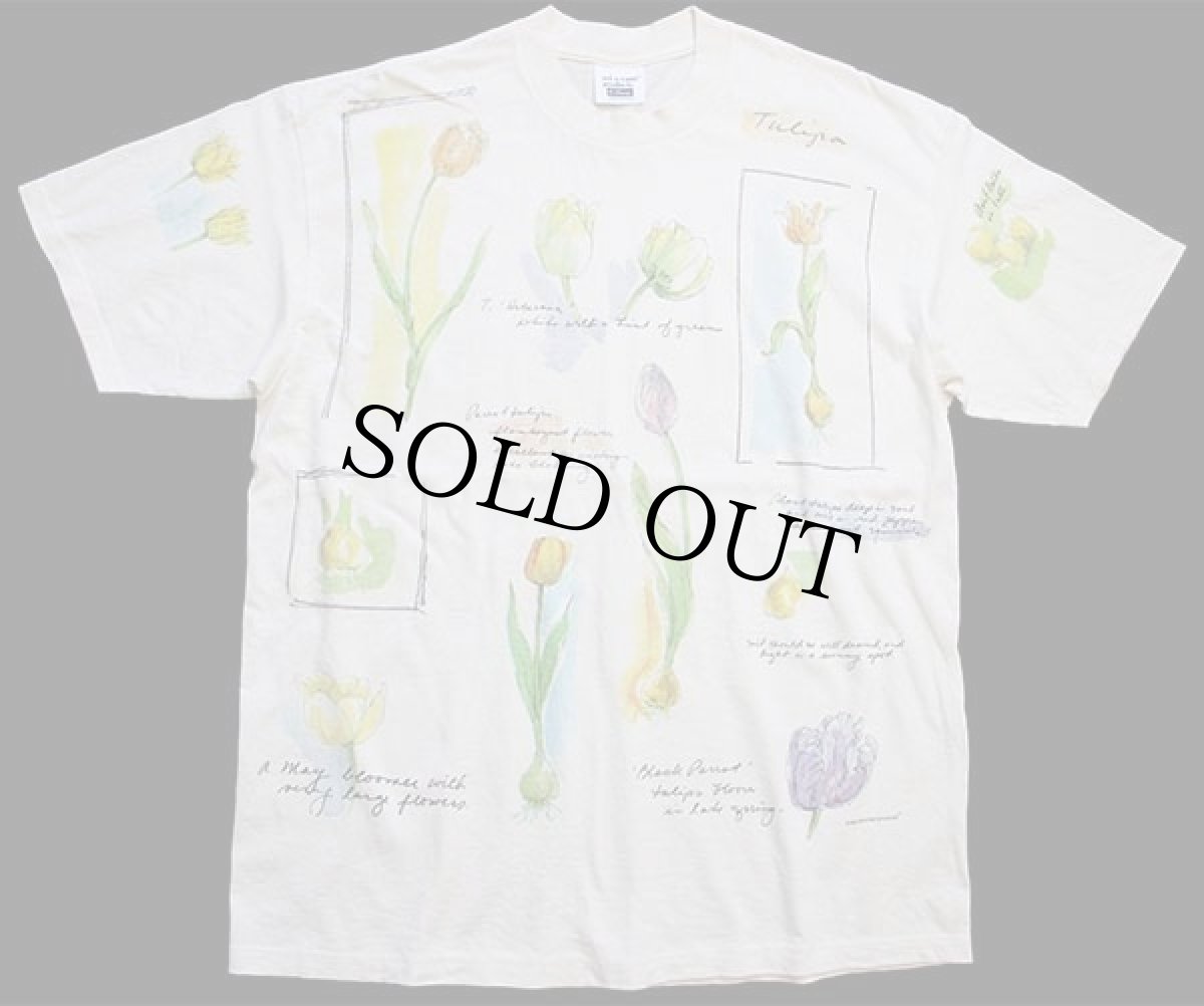 画像2: デッドストック★90s USA製 rel e vant products チューリップ アート コットンTシャツ 生成り XL★A (2)