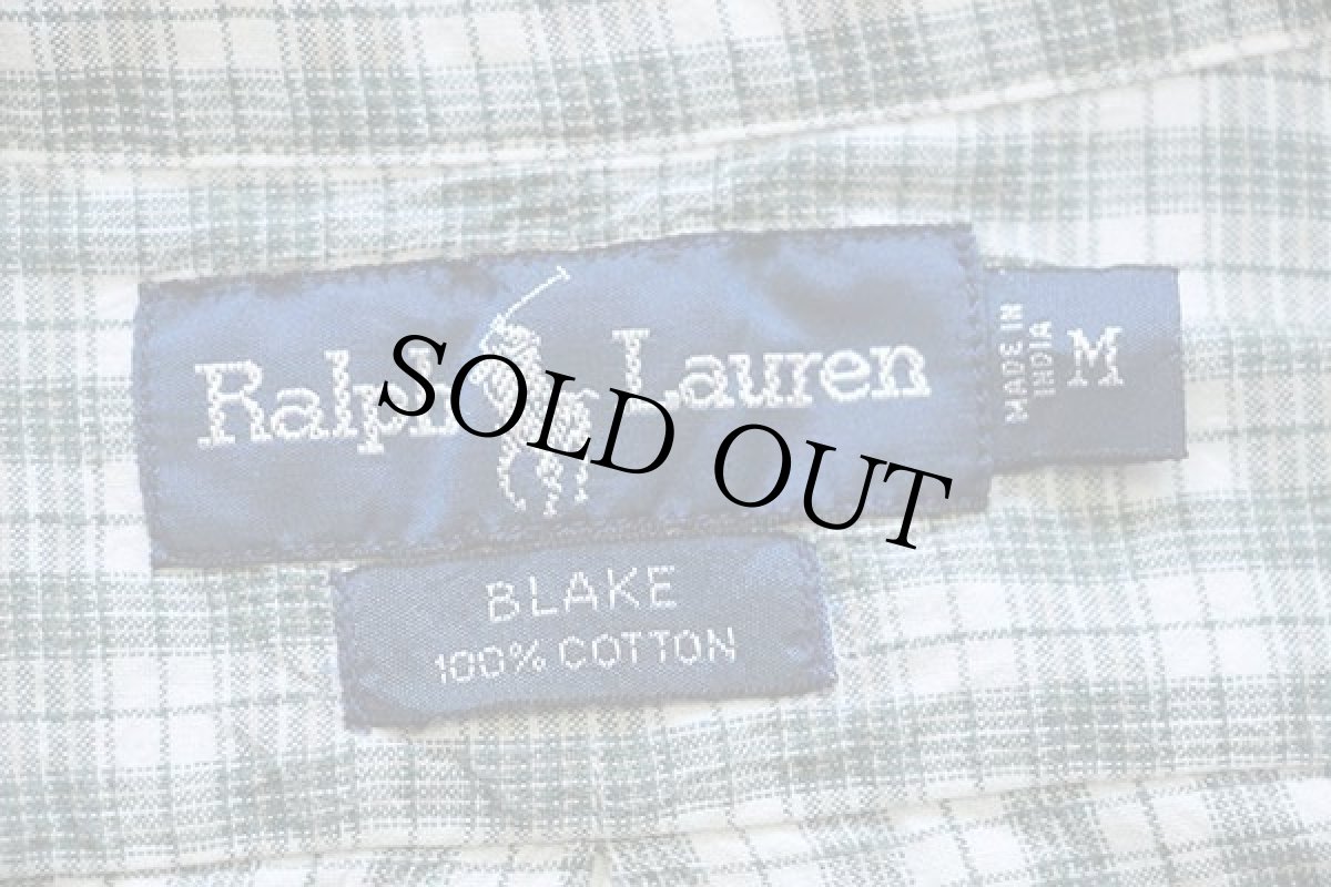 画像4: 90s ラルフローレン BLAKE チェック ボタンダウン コットンシャツ 緑×オフホワイト M★インド綿 (4)