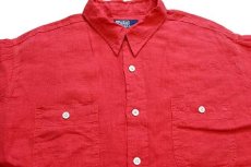 画像3: 00s ポロ ラルフローレン チンスト&マチ付き 無地 リネン ワークシャツ 薄赤 XL (3)