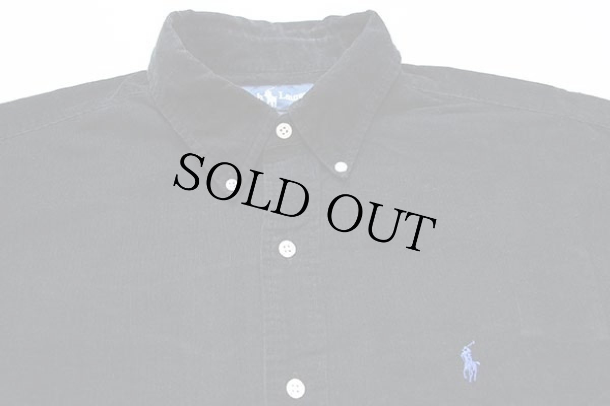 画像3: 90s ラルフローレン BLAKE ワンポイント ボタンダウン コットン コーデュロイシャツ 黒 L (3)