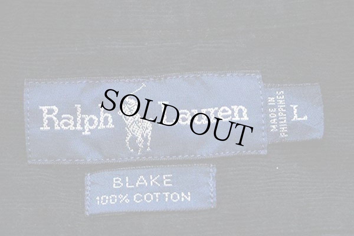 画像4: 90s ラルフローレン BLAKE ワンポイント ボタンダウン コットン コーデュロイシャツ 黒 L (4)