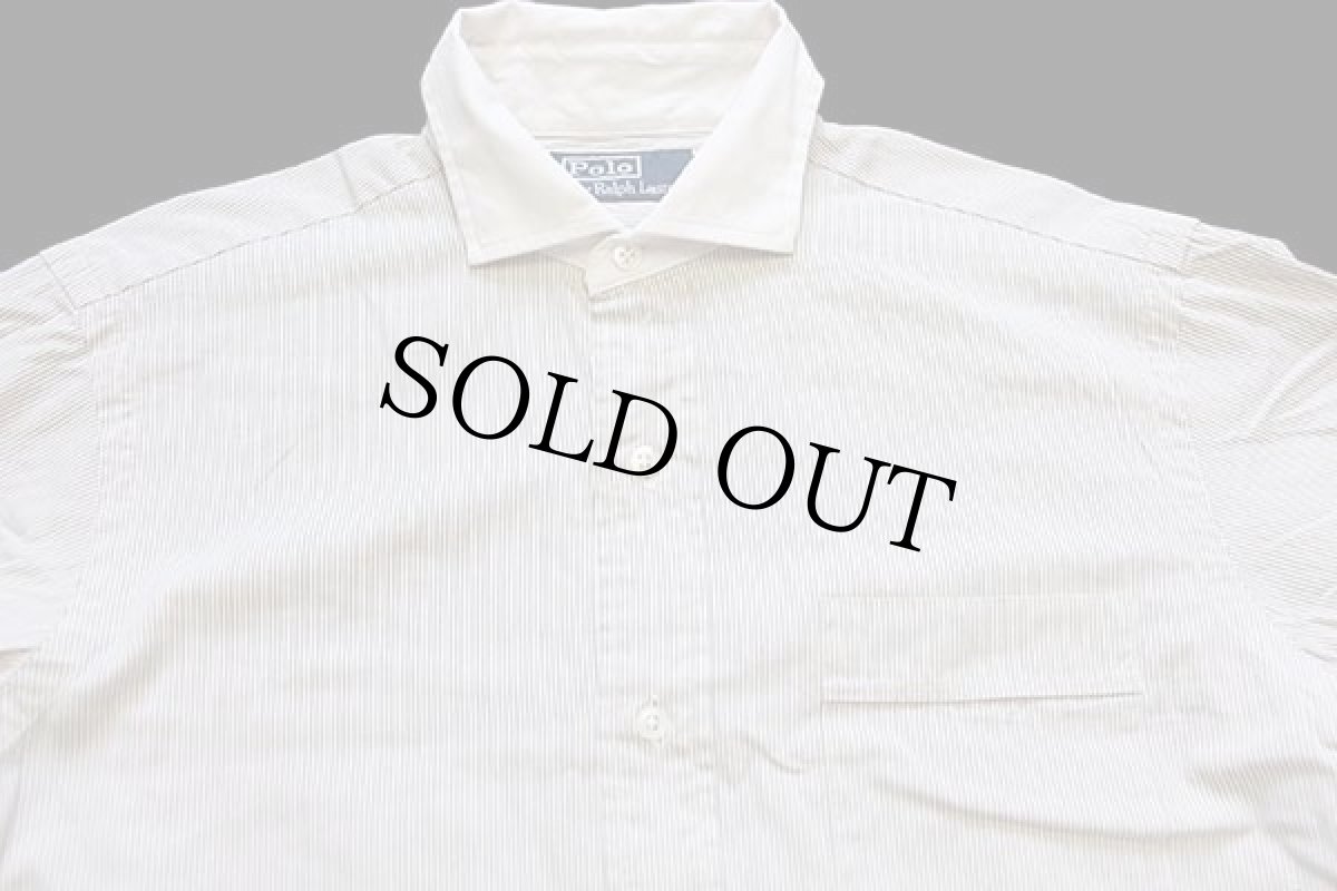 画像3: 00s ポロ ラルフローレン ピンストライプ ワイドカラー ダブルカフス クレリック コットンシャツ S (3)