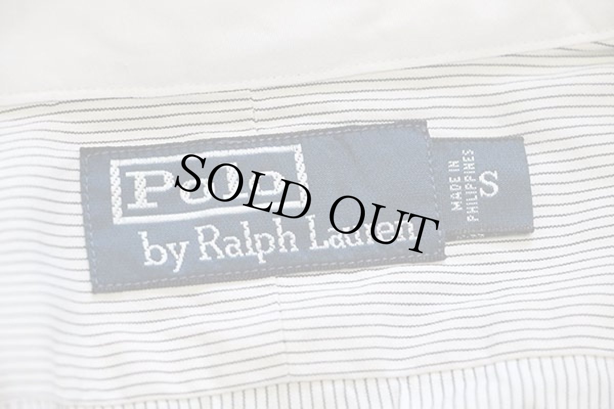 画像4: 00s ポロ ラルフローレン ピンストライプ ワイドカラー ダブルカフス クレリック コットンシャツ S (4)