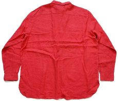 画像2: 00s ポロ ラルフローレン チンスト&マチ付き 無地 リネン ワークシャツ 薄赤 XL (2)