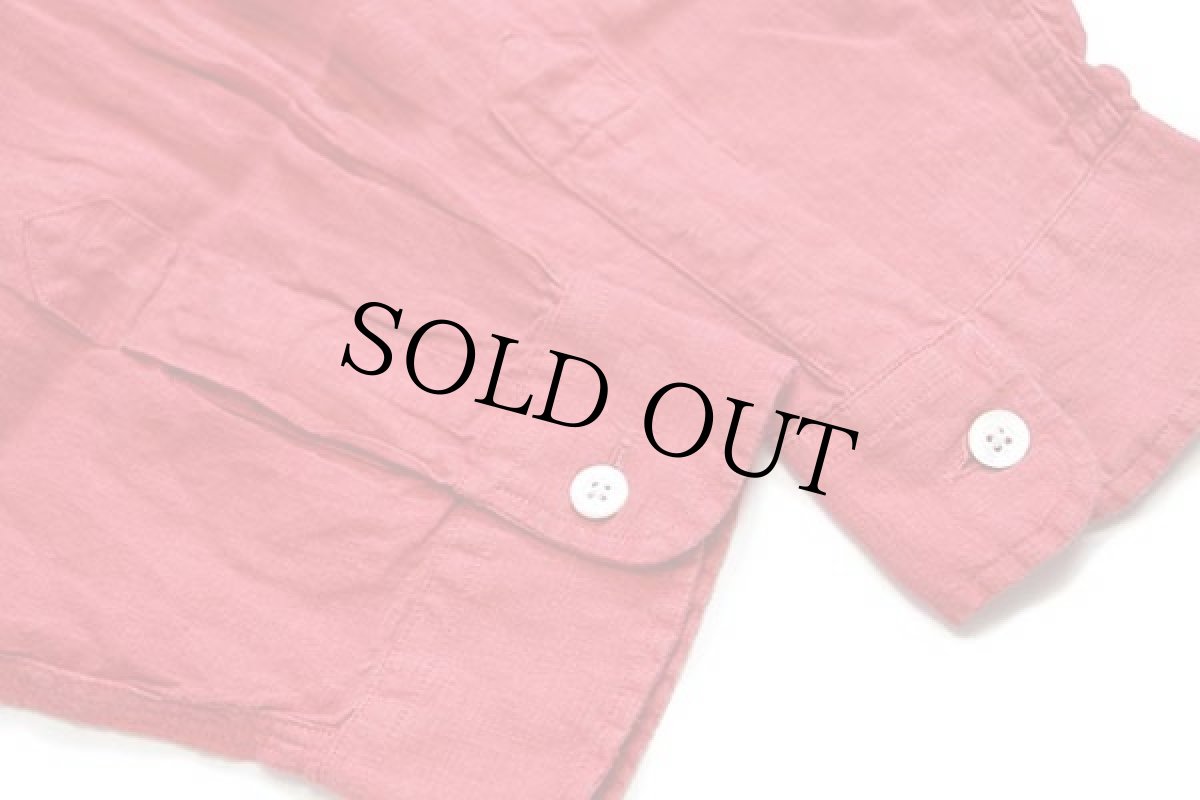 画像7: 00s ポロ ラルフローレン チンスト&マチ付き 無地 リネン ワークシャツ 薄赤 XL (7)