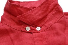 画像5: 00s ポロ ラルフローレン チンスト&マチ付き 無地 リネン ワークシャツ 薄赤 XL (5)